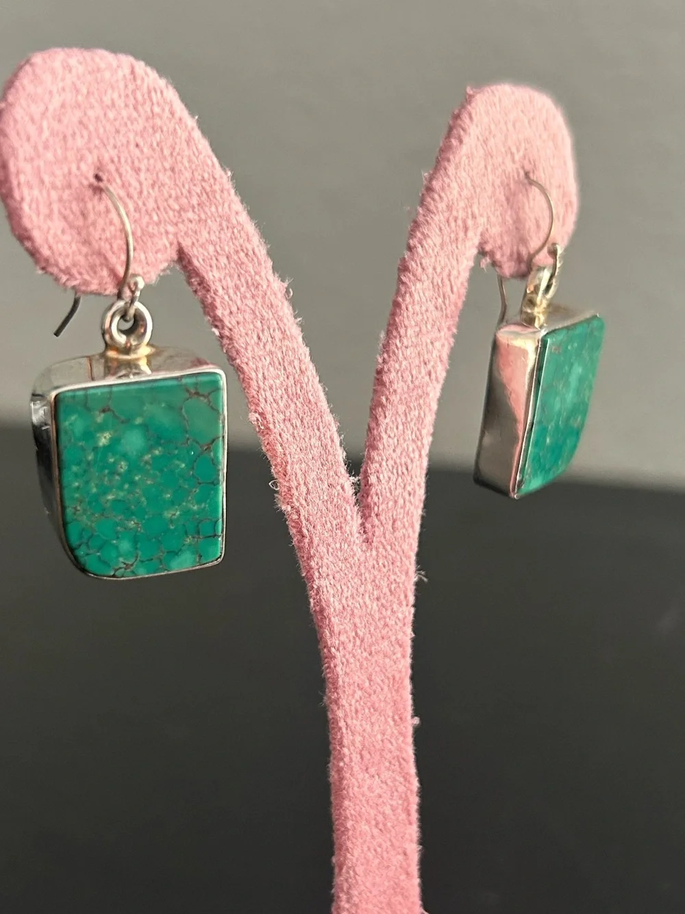 Native American Made Turquoise Stone set Sterling Silver Drop Dangle Earrings